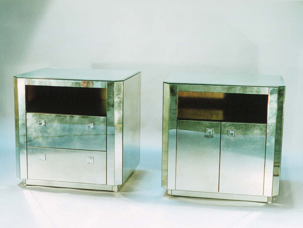 Modern Antiqued or Plain Mirror Bedside Cabinets